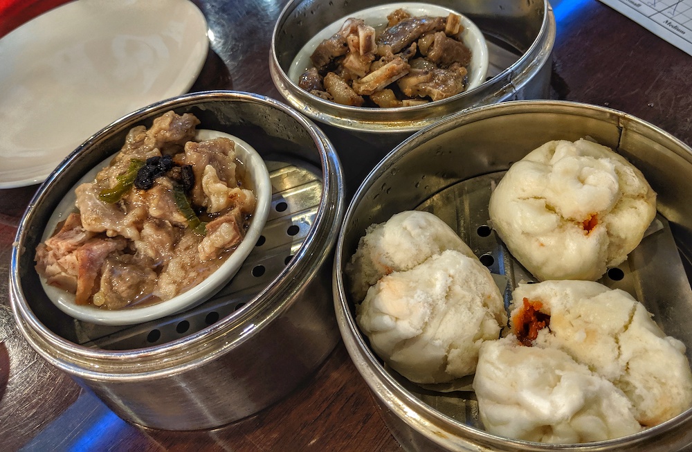 Pork buns, and beef and pork spare ribs are traditional dim sum favorites