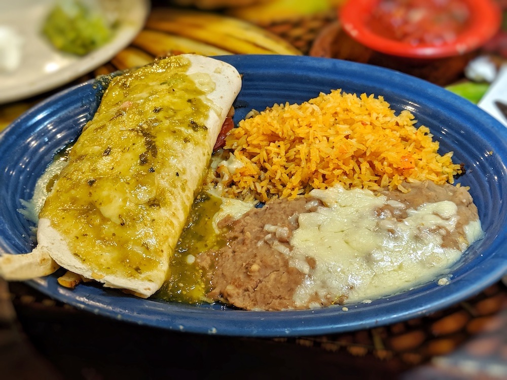 Burrito, rice, and beans at Las Margaritas Mexican Restaurant in Ocala, Florida
