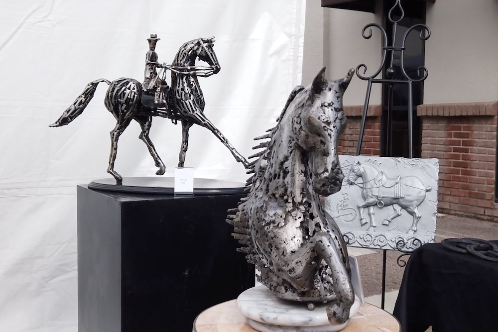 Metal horse sculptures by Karyn Adamek