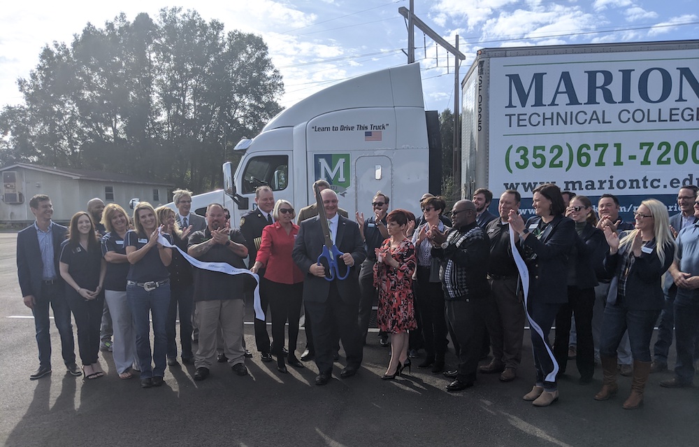 Ribbon cutting at Marion Technical College CDL pad at Booster Stadium