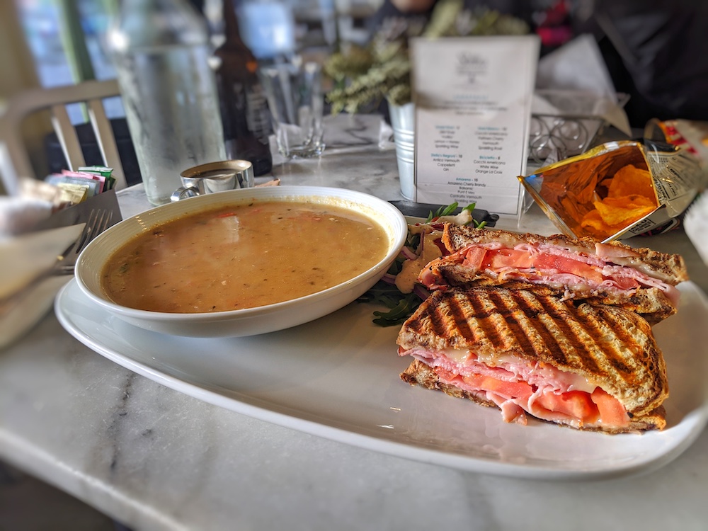 Soup and sandwich at Stella's Modern Pantry