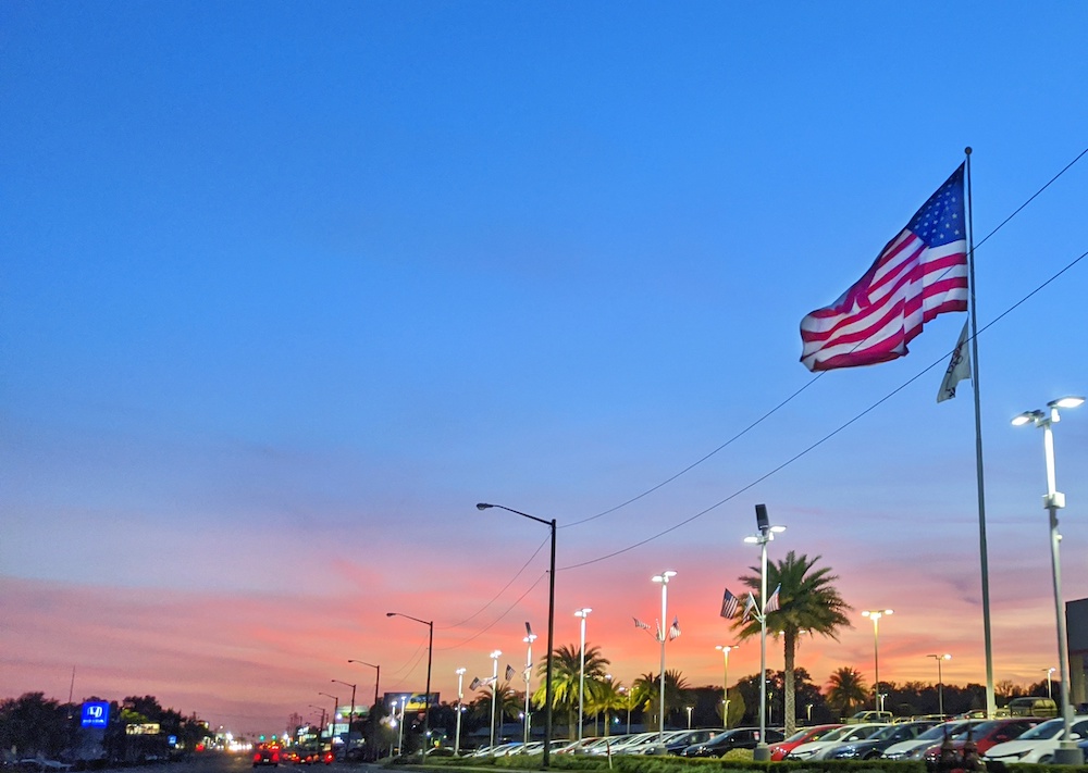 Colorful Ocala Sunset And American Flag