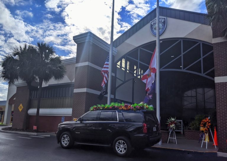 Late Ocala Police Chief Greg Graham’s vehicle positioned as memorial outside headquarters