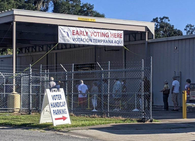 Voters line up at the Marion County Supervisor of Elections office in Ocala, Florida