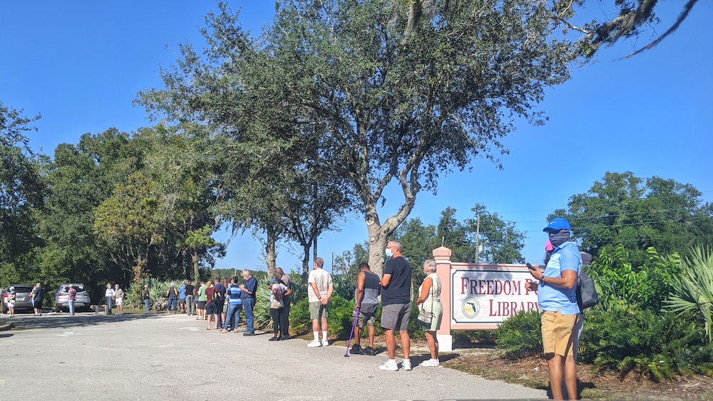 Voters lined up at Freedom Public Library for early voting in Ocala, Florida