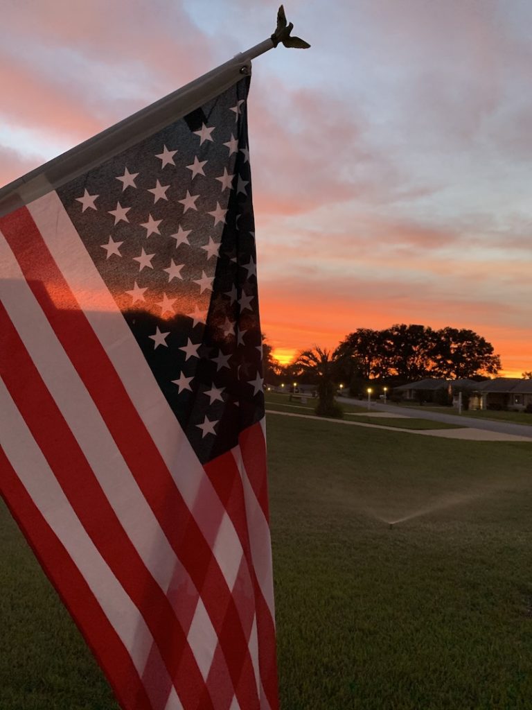 Sunset Behind Flag In Cherrywood Estates In Ocala