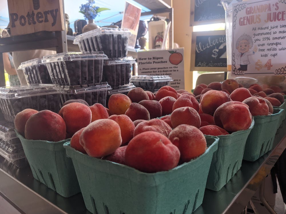 Peaches blueberries and other fruits for sale at Ocala Downtown Market Peaches blueberries and other fruits for sale at Ocala Downtown Market