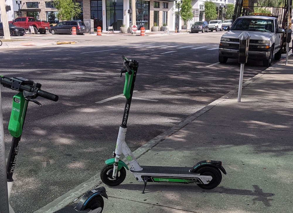 Lime scooters in downtown Orlando