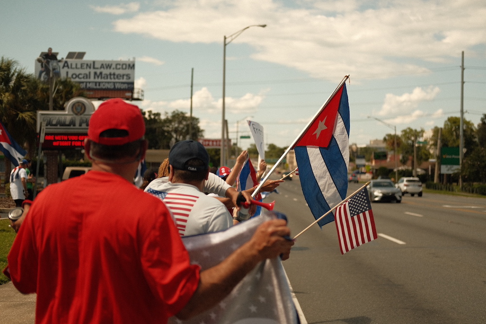 Cuban protesters wave Cuban and American flags in Ocala, Florida on July 17 (Photo courtesy of Tommy Cuevas)