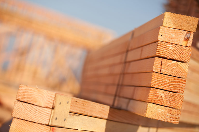 Lumber at construction site