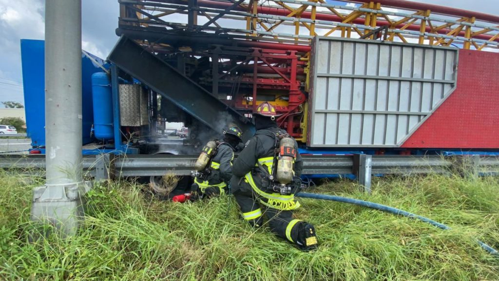 Ocala Fire Rescues Engines 4 and 6 Rescue 4 Tower 1 and Battalion Chief 11 responded to a tractor trailer fire at exit 350 of off I 75 NB July 23 2