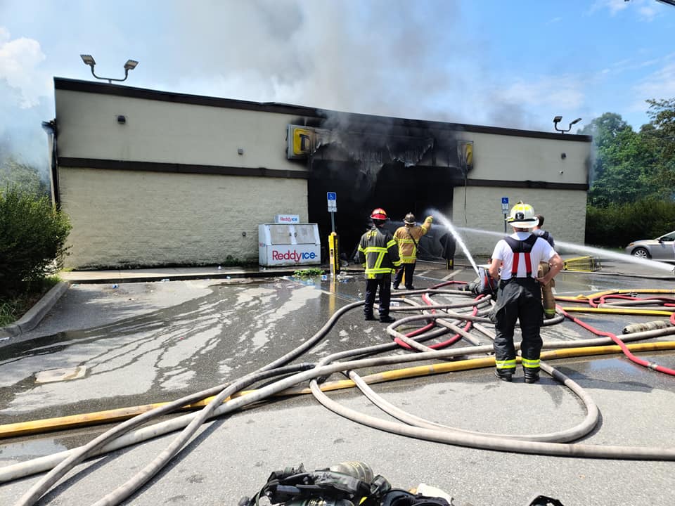 Crews from Ocala Fire Rescue Marion County Fire Rescue on scene of Dollar General fire in northeast Ocala