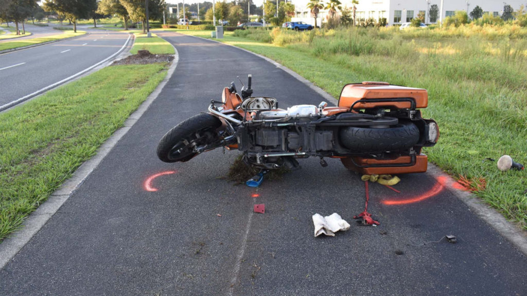 Jeremy Denneys motorcycle after he crashed on Friday September 24