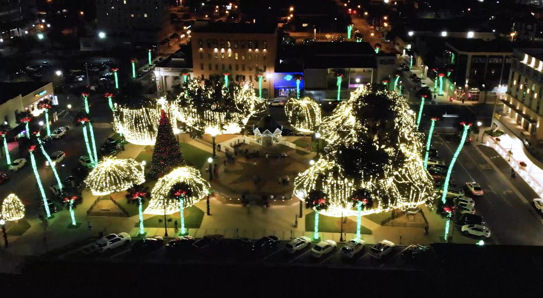 Aerial shot of Light Up Ocala 2020 at Downtown Ocala Historic Square