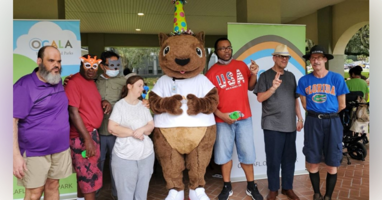 Rex the Squirrel meets local community during Birthday Bash at Tuscawilla Park