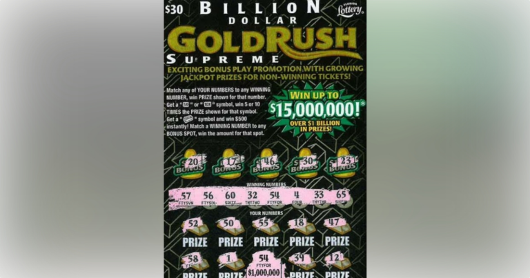 Man claims 1 million prize from Gold Rush lottery scratch off ticket purchased in Reddick