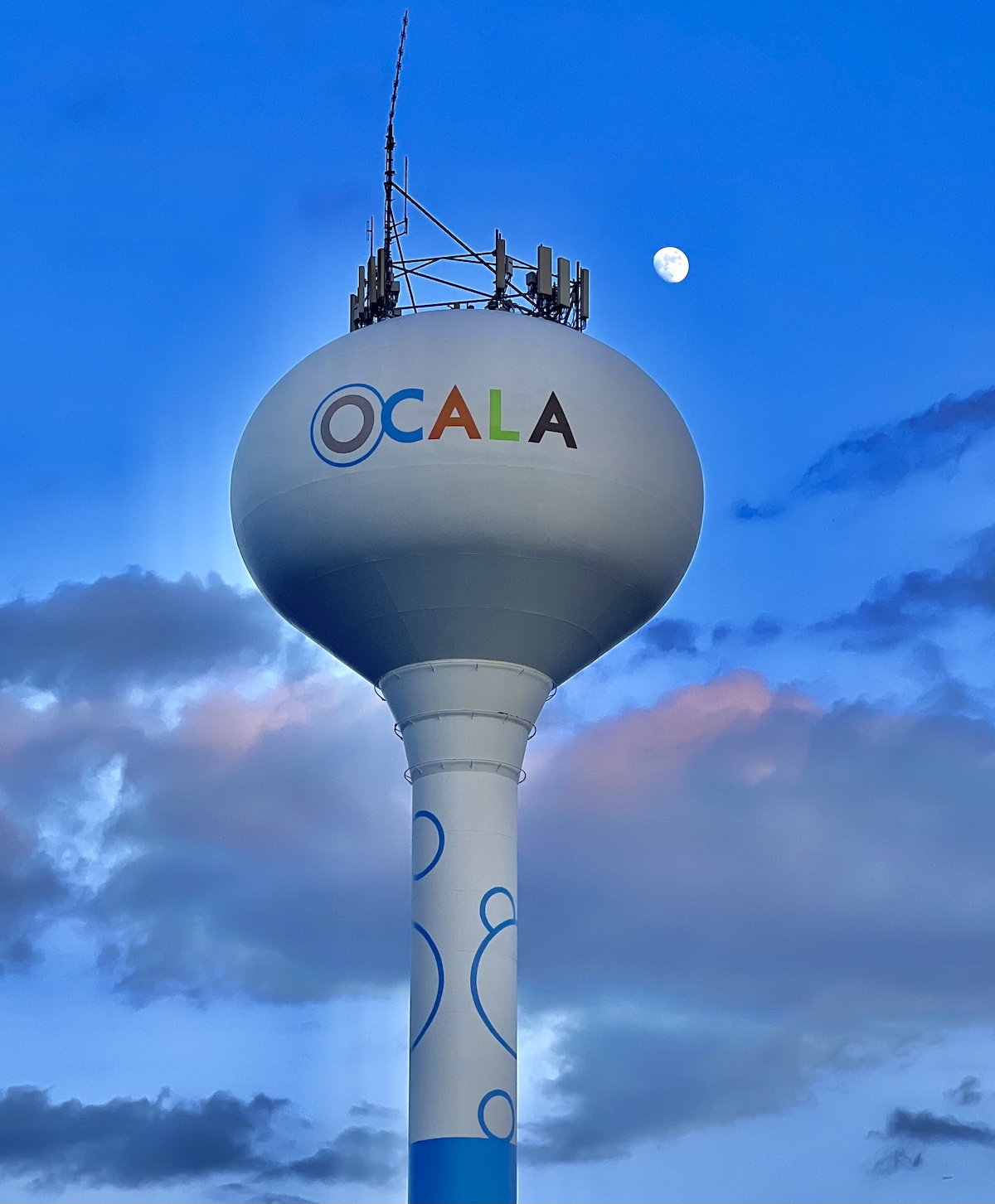 Moon Rising Over Ocala Water Tower