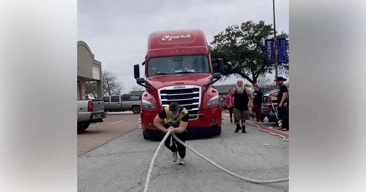 Belleview Police Officer Jessica Galler competing in the semi-truck pulling event at the 2023 Battle Axe Barbell Showdown in Texas