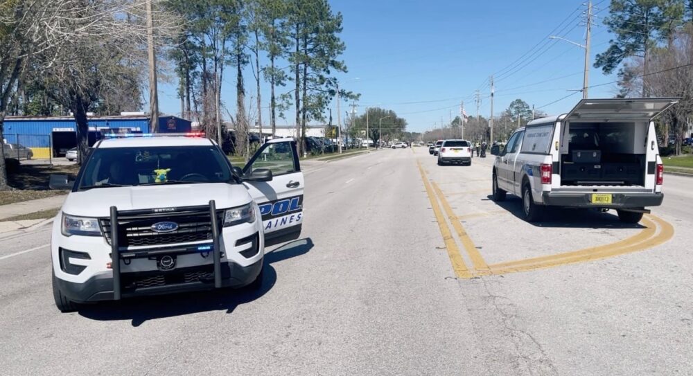 Gainesville Police Department at scene of crash that killed motorcyclist on February 13 2023