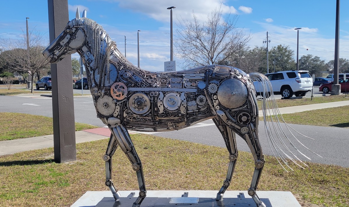 Metal Horse Sculpture At Ocala International Airport
