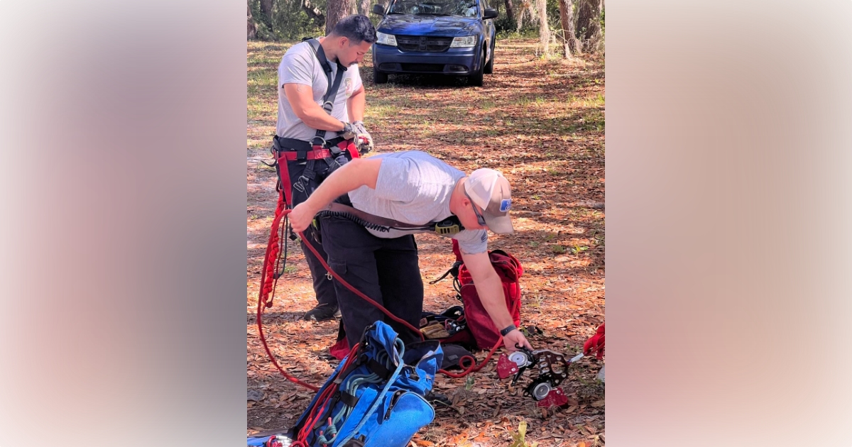 Marion County Fire Rescue crews rescue man stuck in tree on April 23, 2023 