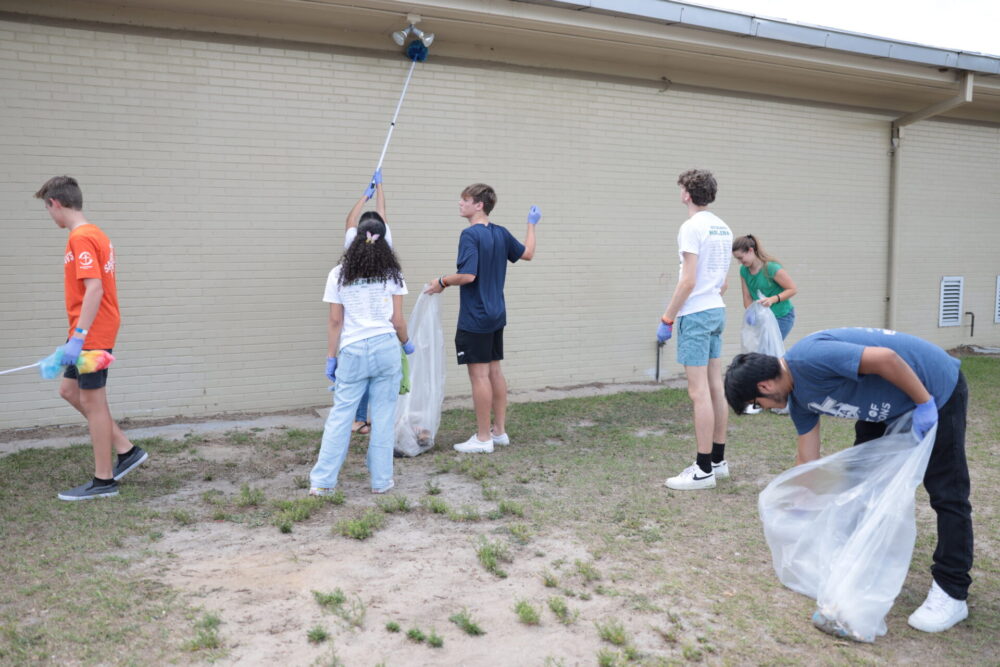 North Marion High School cleanup day Friday April 21 2023 students picking up litter