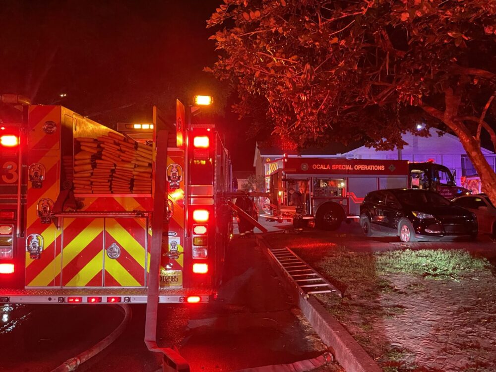 The Morgan apartment fire in Ocala April 1 2023 OFR fire truck at scene