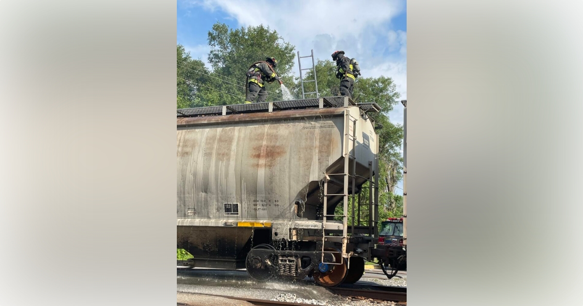 Moving train catches fire in Ocala