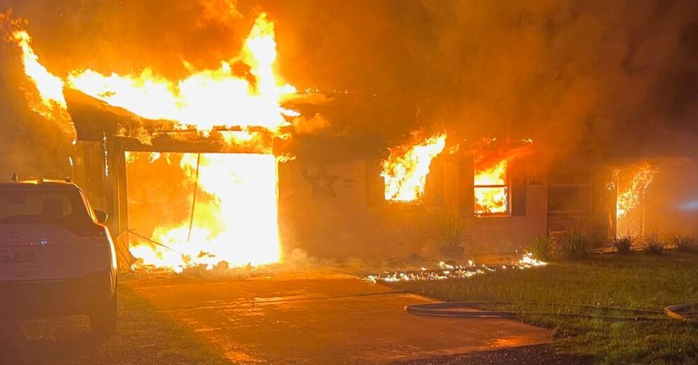 MCFR and OFR respond to Ocala house fire on June 29, 2023 photo of flames and smoke rising from home (MCFR Battalion Chief 3)
