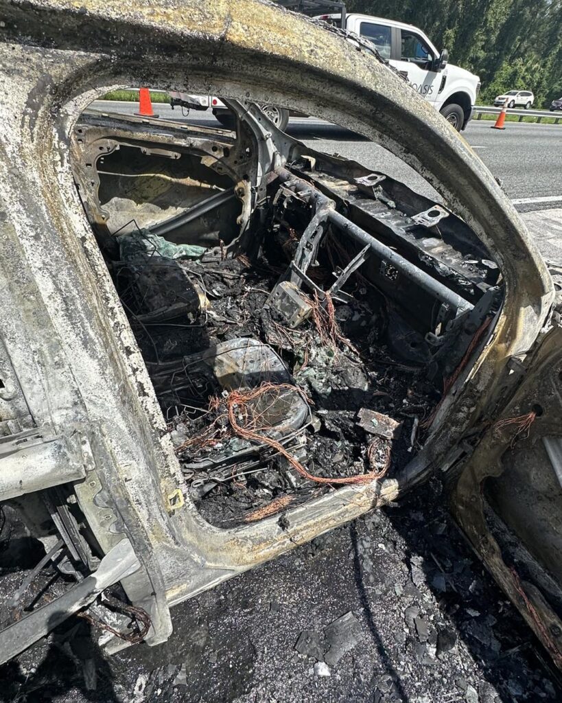 Close up of car on fire on I 75 on July 29