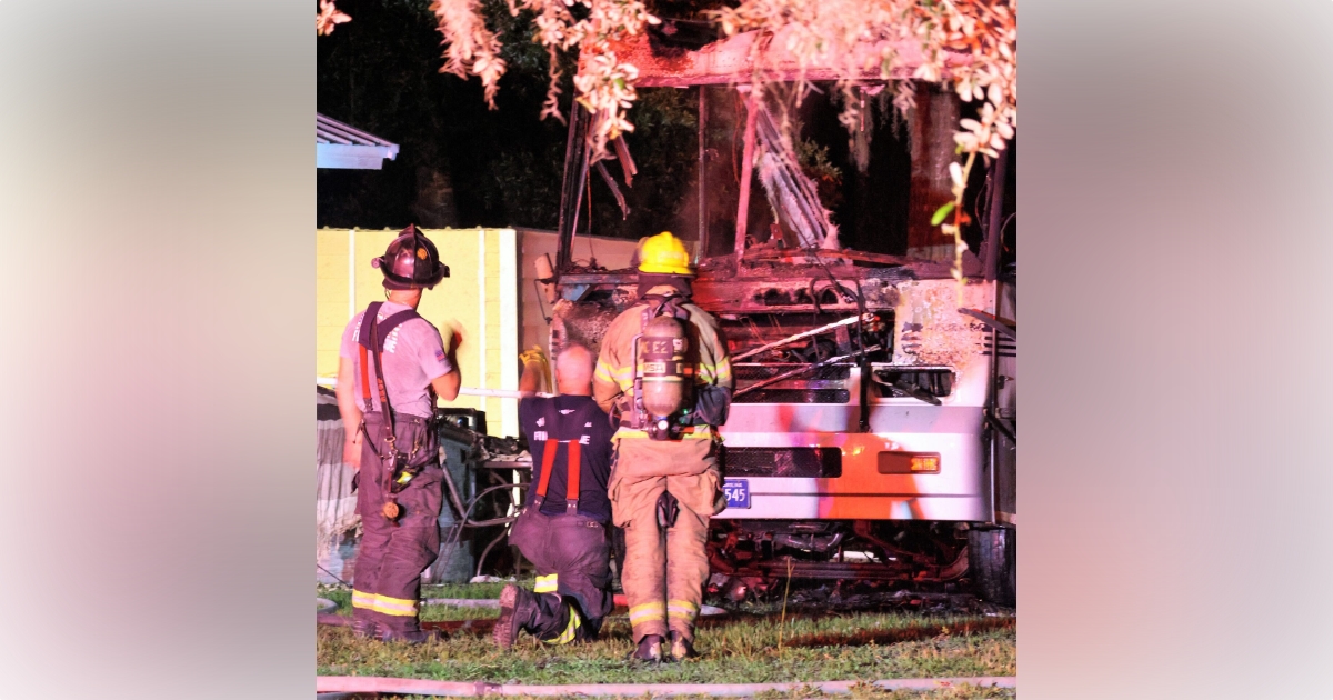 Fire engulfs motorhome in Marion County on July 19, 2023 (Photo by @code3florida)