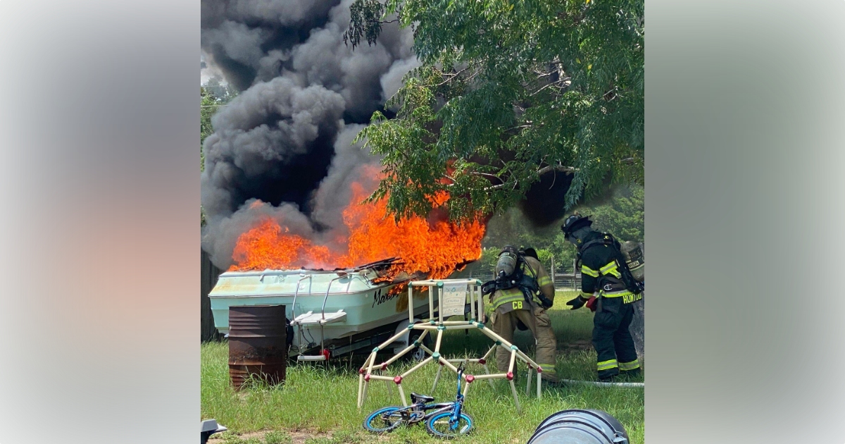Firefighters combat boat fire near Dunnellon home on July 18, 2023