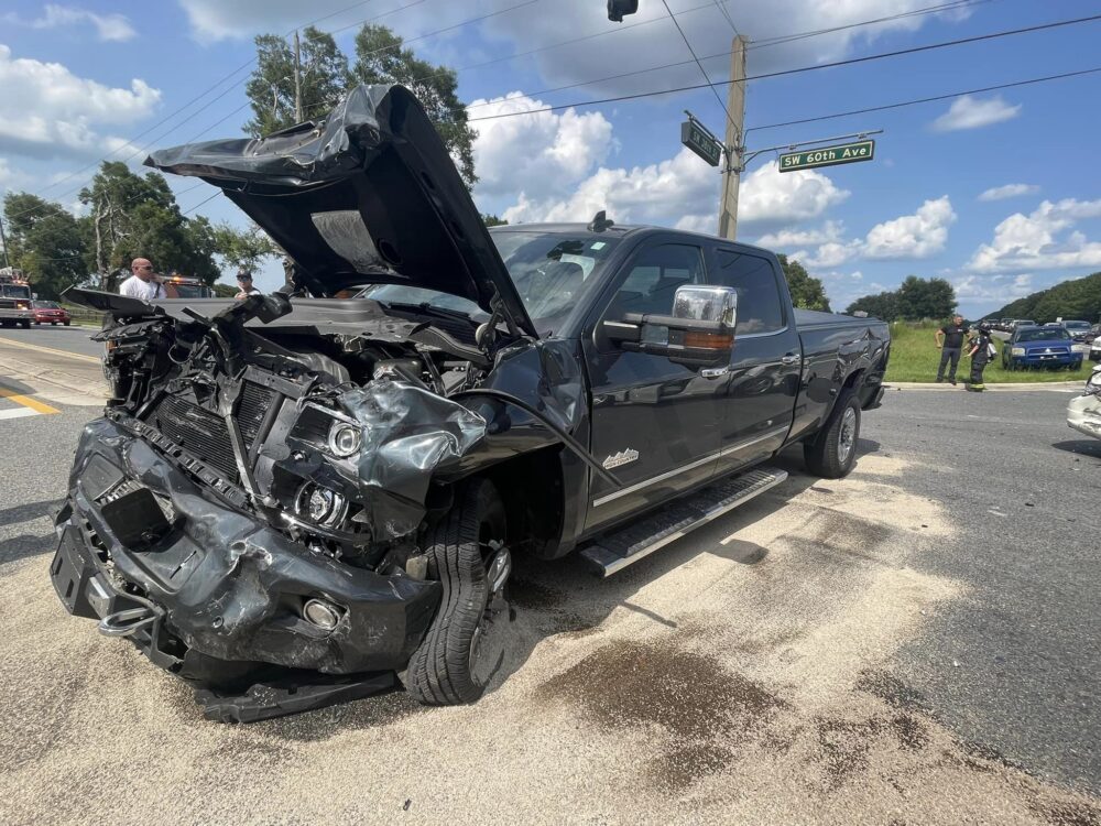 Ocala Fire Rescue three vehicle crash at Ocala intersection on July 19, 2023 upright pickup truck Ocala Fire Rescue units respond to three vehicle crash at Ocala intersection on July 19, 2023