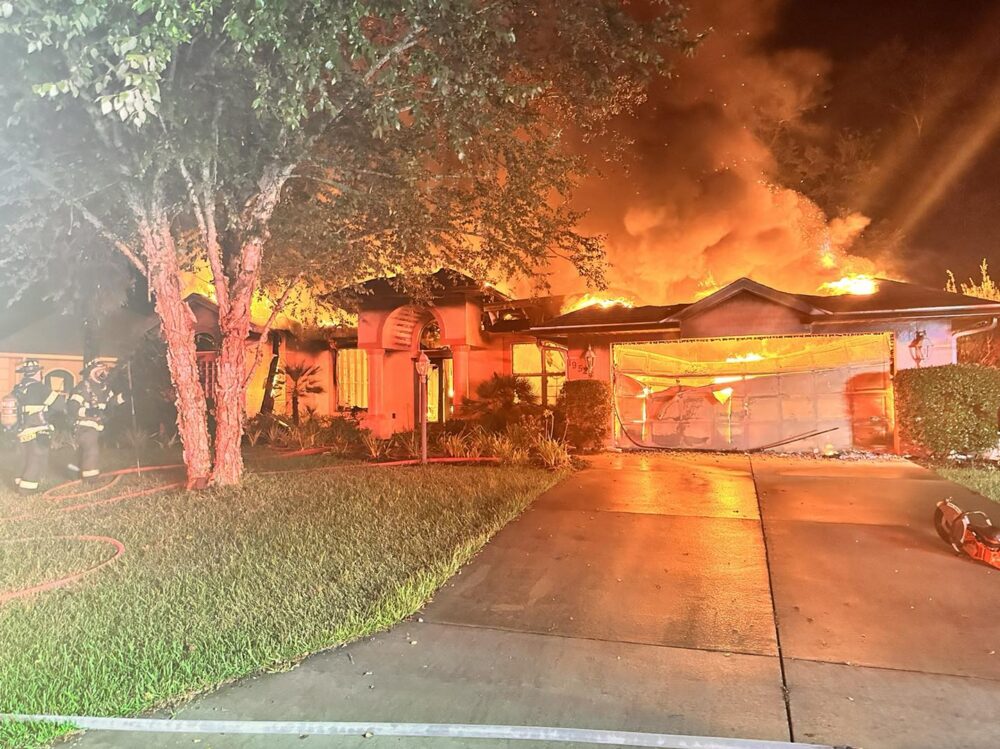 Dunnellon home engulfed in flames on August 19, 2023 photo by Battalion Chief 5 4