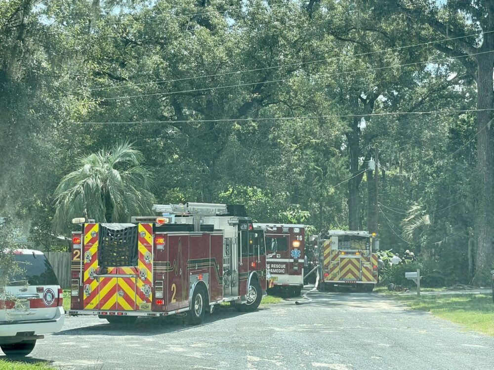 Marion County Fire Rescue and Ocala Fire Rescue respond to Ocala house fire on August 1, 2023 fire trucks at scene (photo MCFR)