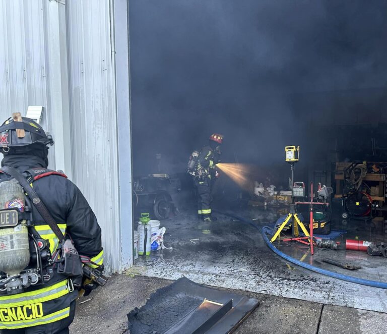 Ocala Fire Rescue SW Ocala warehouse fire (October 21, 2023) firefighter inside warehouse