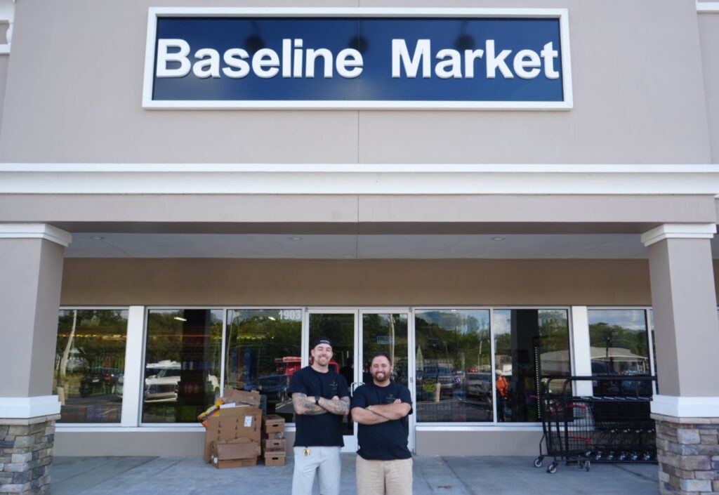 Austin Simpkins (left) and Anthony Esteves in front of Baseline Market
