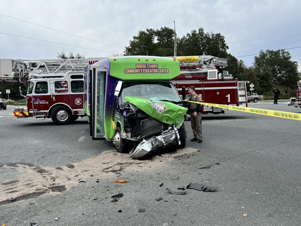 Crash involving ambulance and small bus in SW Ocala on November 28, 2023 Bridge to Hope Community Education Center bus