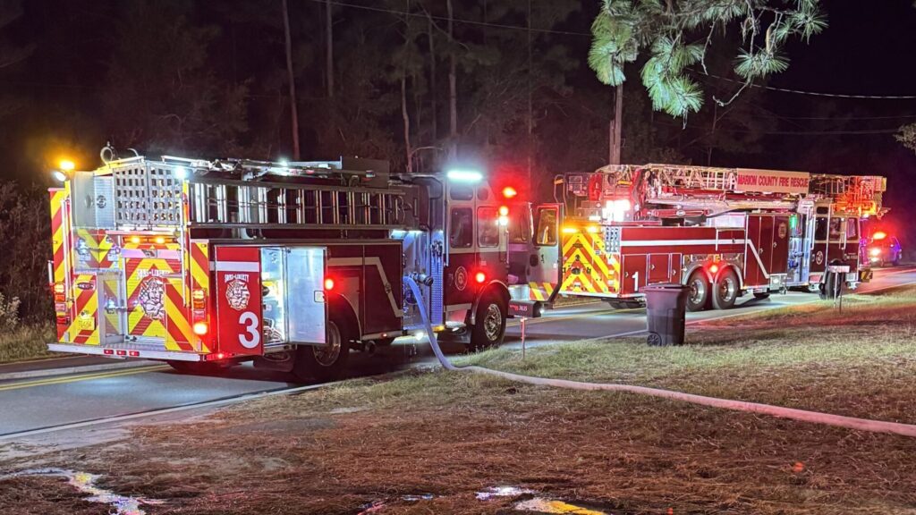 MCFR rescues 4 pets from Ocala mobile home fire on November 2, 2023 several units at the scene with a hose line