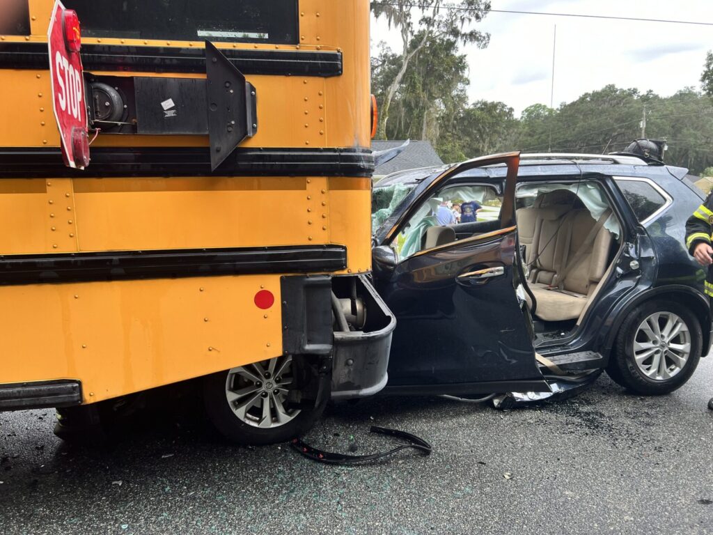 Vehicle rear ends school bus in Marion County on November 16, 2023 (photo by MCFR) 2