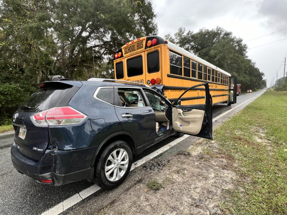 Vehicle rear ends school bus in Marion County on November 16, 2023 (photo by MCFR) 3