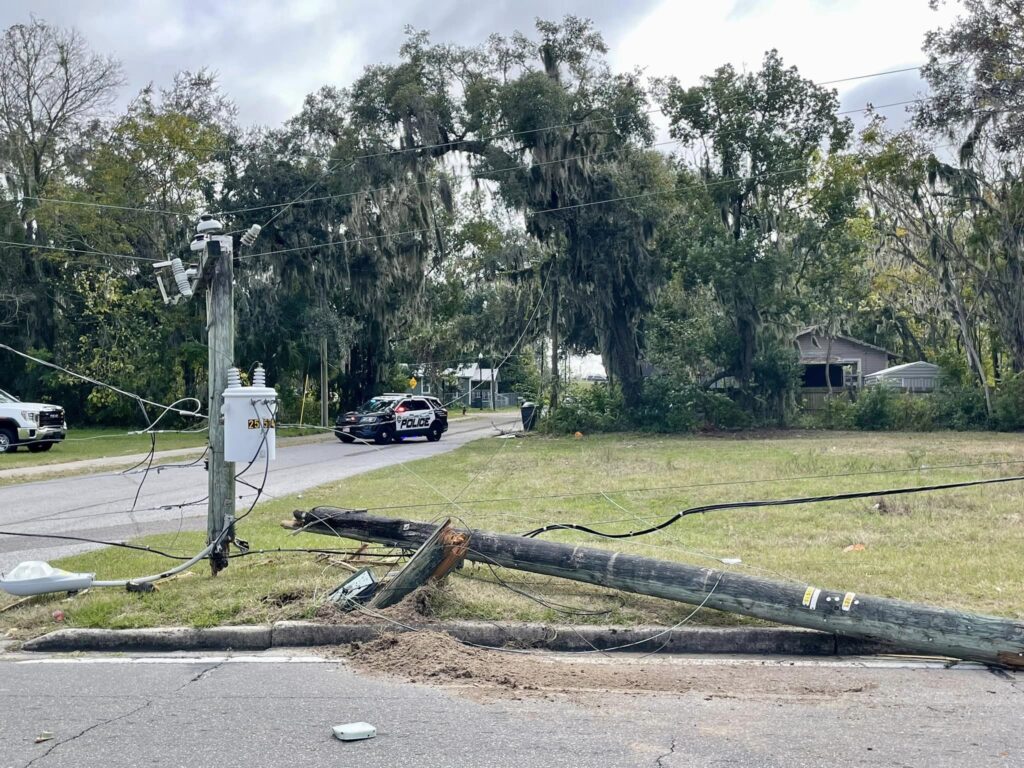 OFR driver ejected after crashing into power pole in Ocala (Dec 13, 2023) another photo of broken power pole