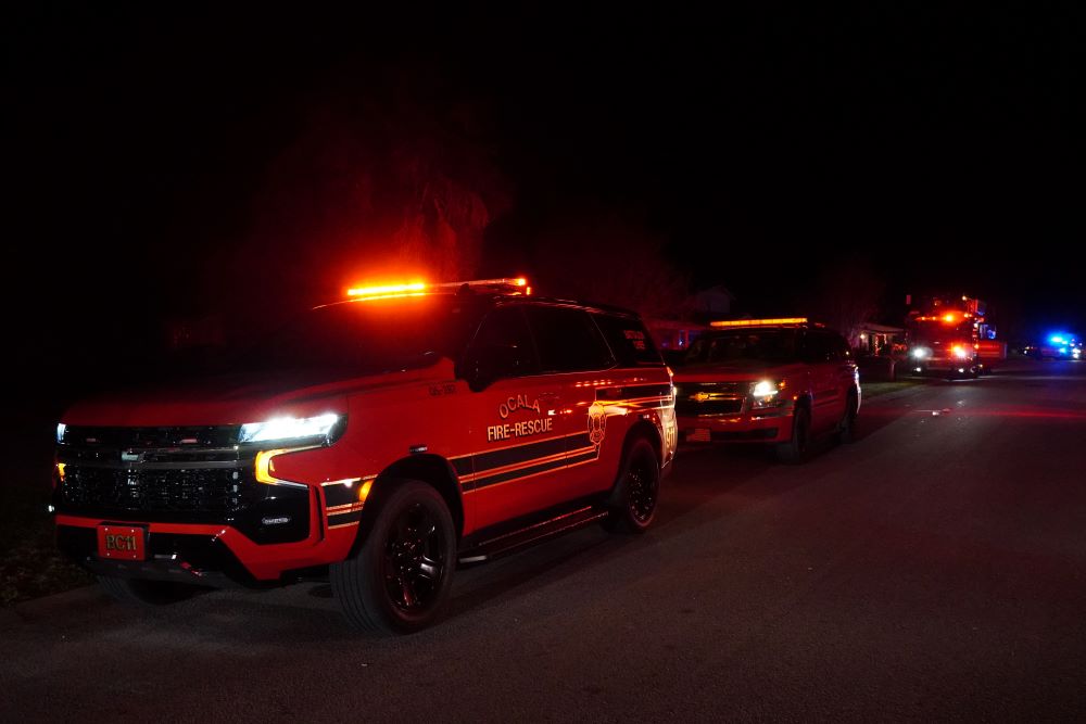 Ocala Fire Rescue house fire (December 8, 2023) units responding to Ocala home