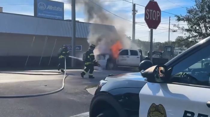 Firefighters dousing the flames with water (Photo: MCFR FF/EMT Jacob Kierstens)