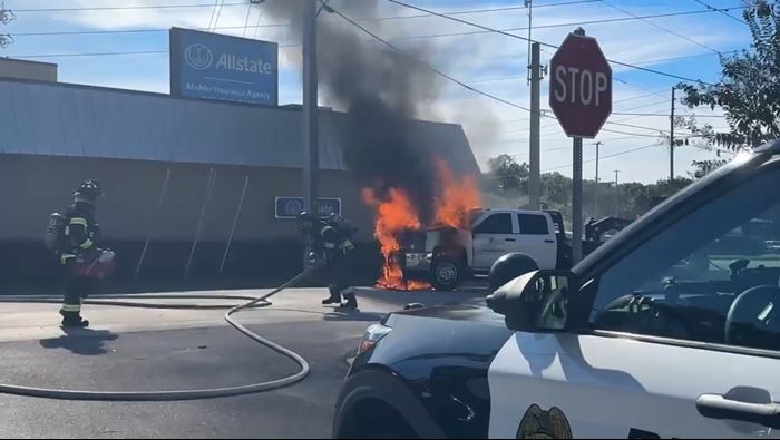 Pickup truck fire in Belleview (December 11, 2023) photo by MCFR FF EMT Jacob Kierstens