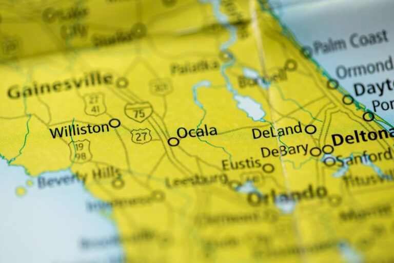 Ocala on Florida map (stock image)