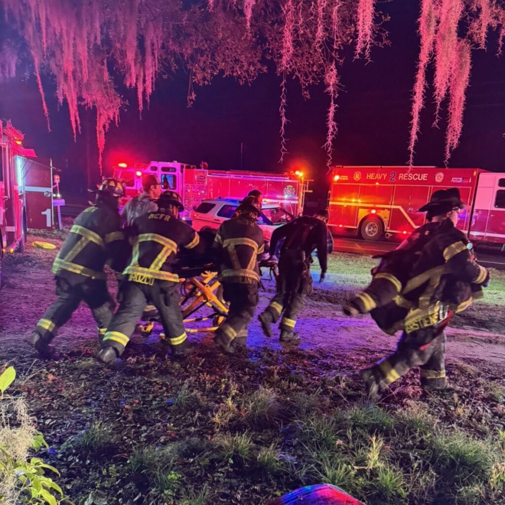 Two people were trauma alerted to hospital following crash on S Pine Ave in Ocala shortly after midnight on January 26, 2024 (Photo by MCFR)