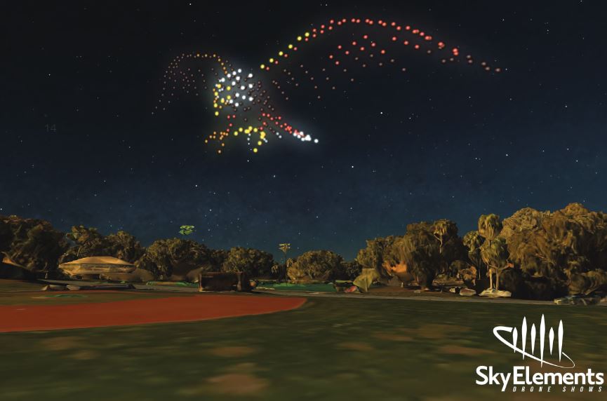 Sky Elements Drone Shows example of how the drone show would look at Tuscawilla Park