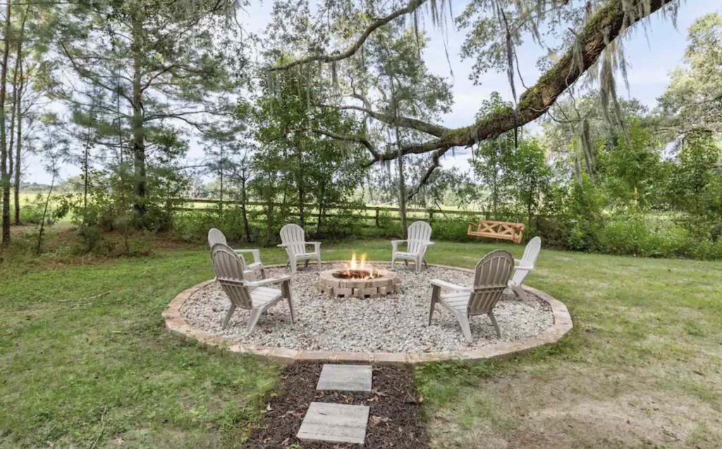 Campfire site at A Frame home for rent in Ocala (Photo Airbnb)