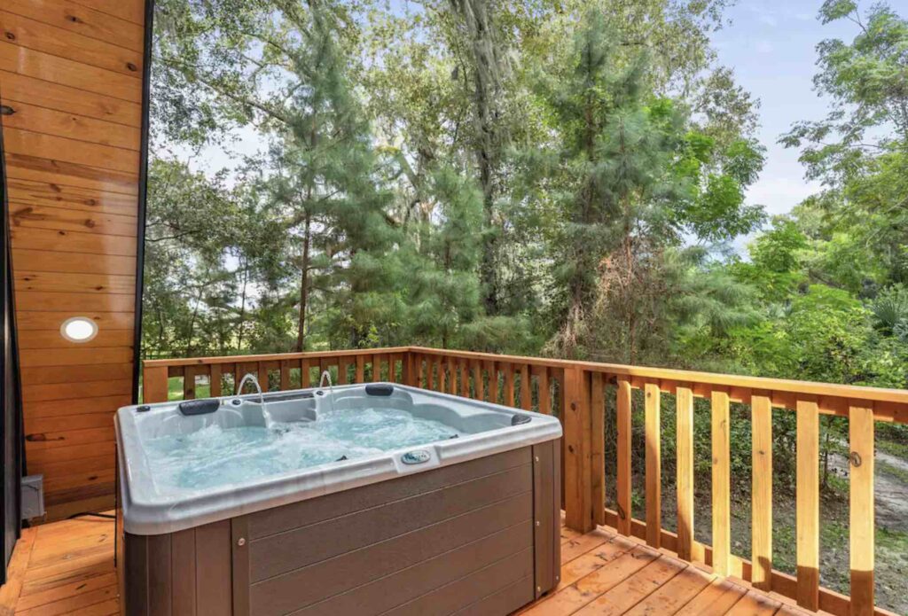 Hot tub at A Frame home for rent in Ocala (Photo Airbnb)